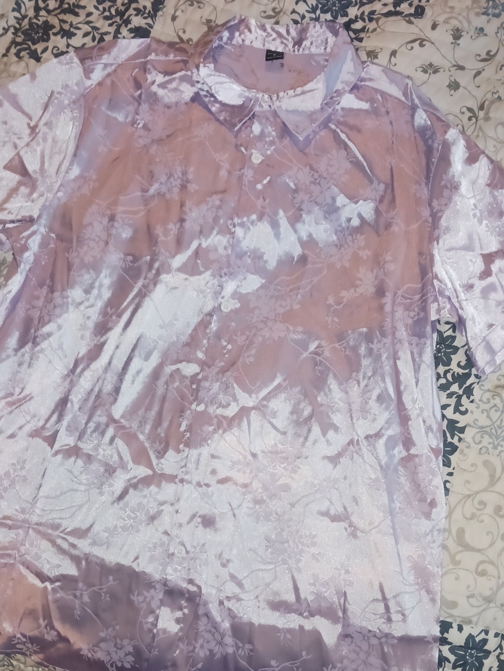 Men's Lavender Satin Floral Button-Down Shirt